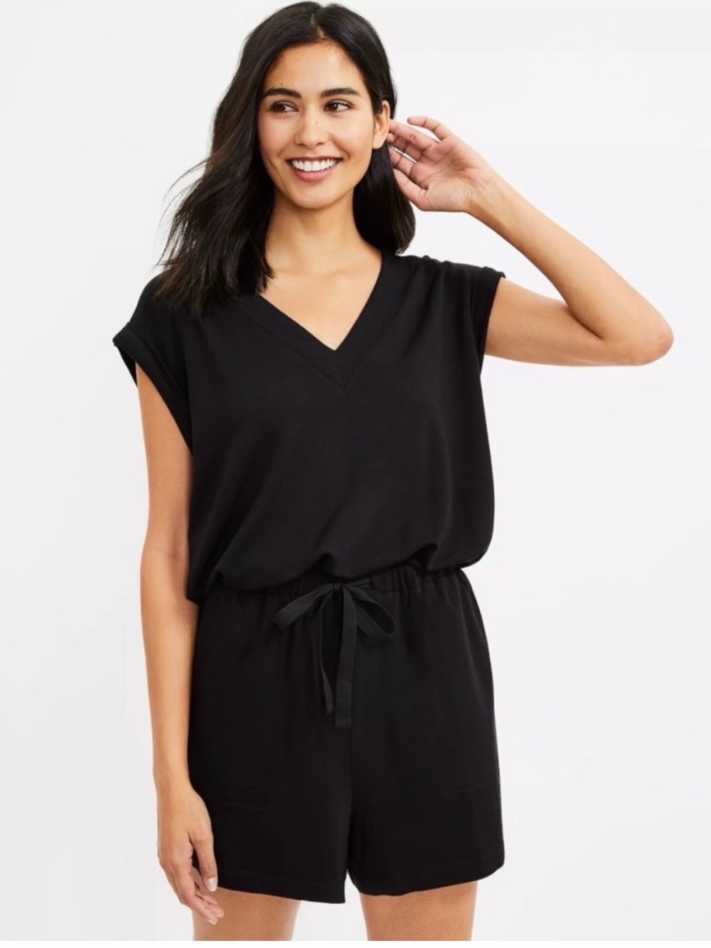 Lou & Grey Women’s Signature Soft Black V Neck Romper, Size Medium